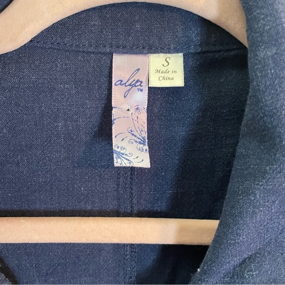 ALYA Womens Blue Linen Blend Long Full Zip Vest SZ/Small - Picture 7 of 9